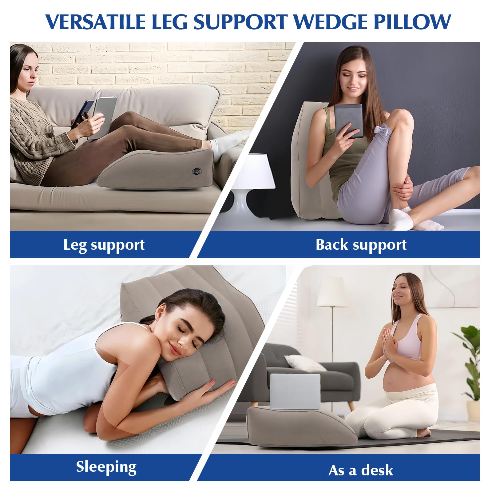Wedge Pillow for Sleeping - Inflatable Leg Elevation Pillow for Swelling, Circulation, Leg & Back Pain Relief, Leg Elevating Pillow, Leg Pillow for Post-Surgery, Hip, Foot, Ankle Recovery