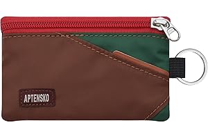 APTENSKO RFID Travel Wallet with Adjustable Lanyard-Zipper Small Wallet with ID Card Holder, Keychain for women&men-Minimalist Slim Waterproof Nylon case for ID, Cash, Key (Coffee+DarkYellow)