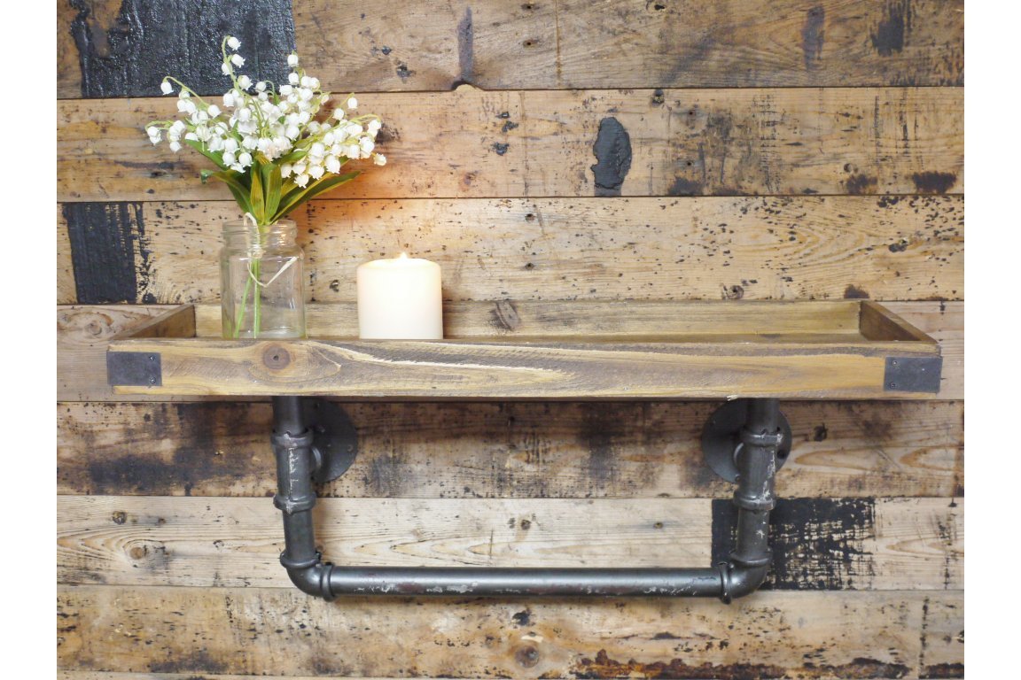 Homes on Trend Industrial Steampunk Style Wood & Metal Pipe Wall Shelf Storage Shelving Unit