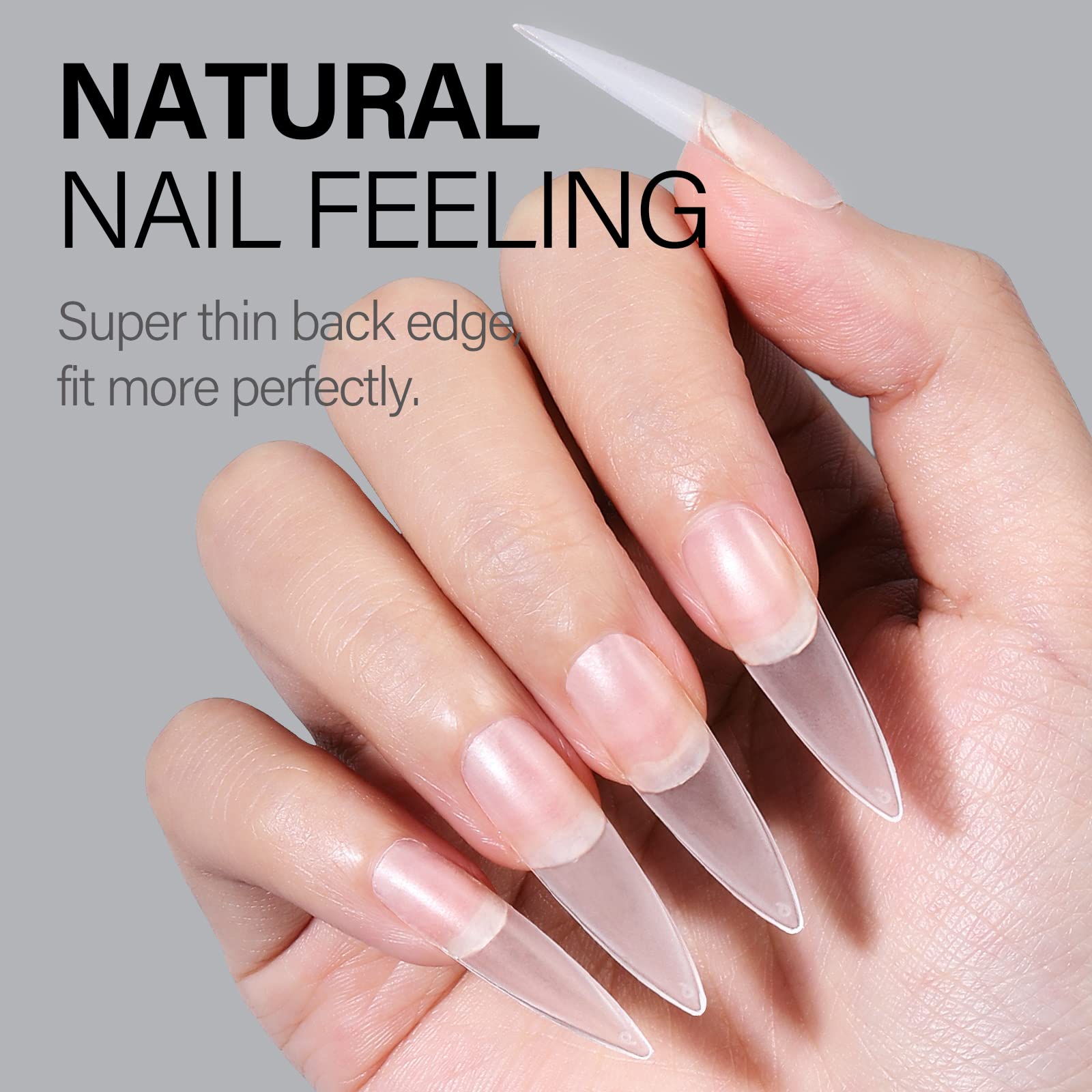 AILLSA Long Stiletto Nail Tips - Upgraded Matte Gel Full Cover Nails Tips No Filed, 240Pcs Pre-shaped Gelly Tips Acrylic Clear False Press On Soft Nail Tip for Soak Off Nail Extension 10 Sizes - Image 3