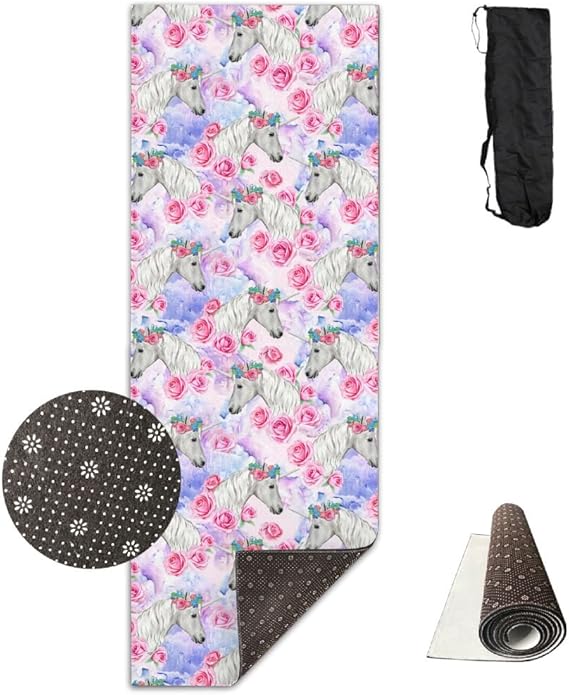 Amazon Co Jp バラとユニコーン ヨガマット 収納ケース付き エクササイズマット ピラティスマット トレーニングマット ニトリルゴム 折りたたみ 180 61cm ファッション