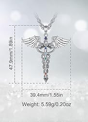 CELESTIA Silver Caduceus 7 Chakra Necklace for