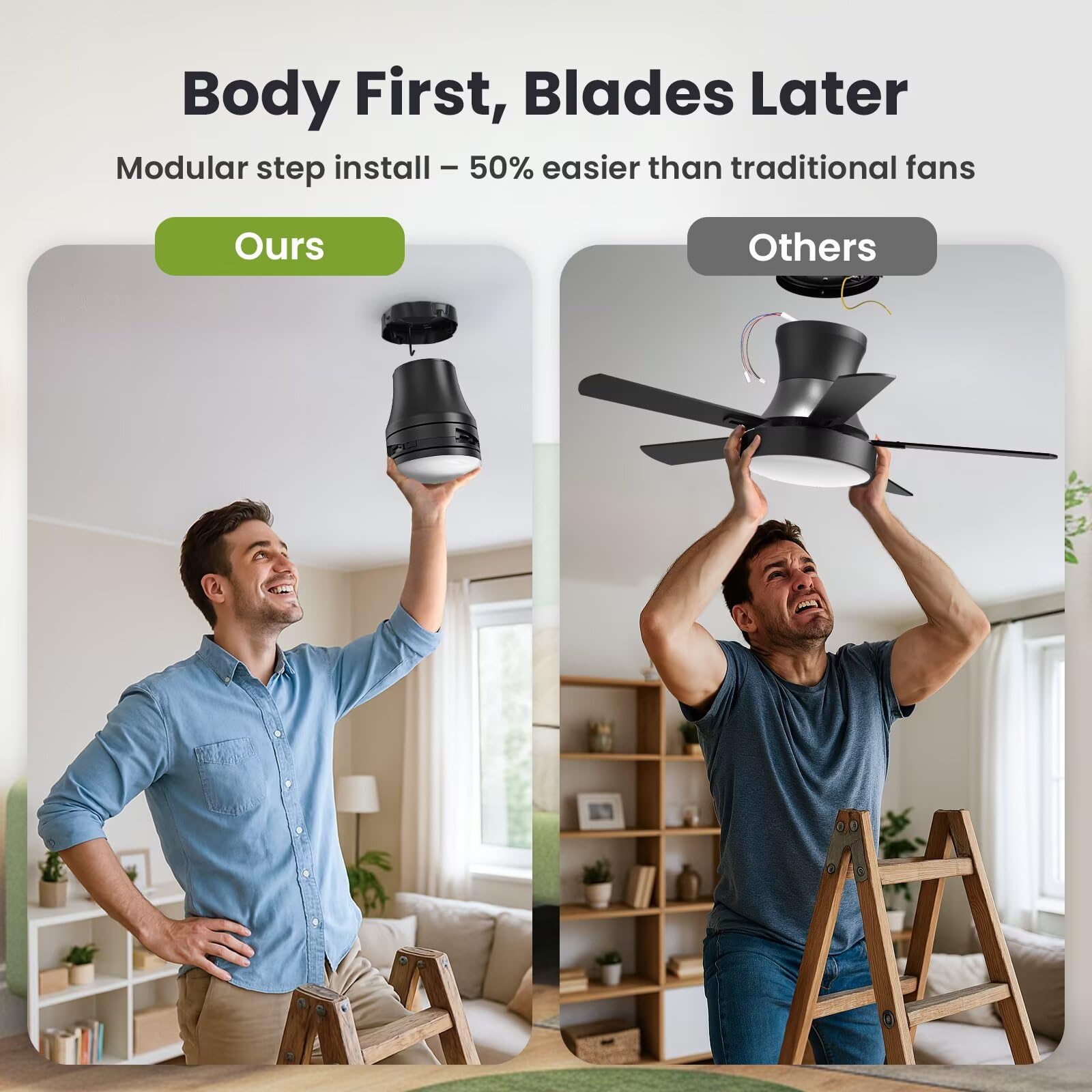 Ceiling Fans with Lights and Remote: 42 Inch Modern Black Ceiling Fan, Low Profile Flush Mount, Quiet Reversible DC Motor & 3CCT Dimmable LED for Bedroom Living Room Kitchen Indoor Outdoor