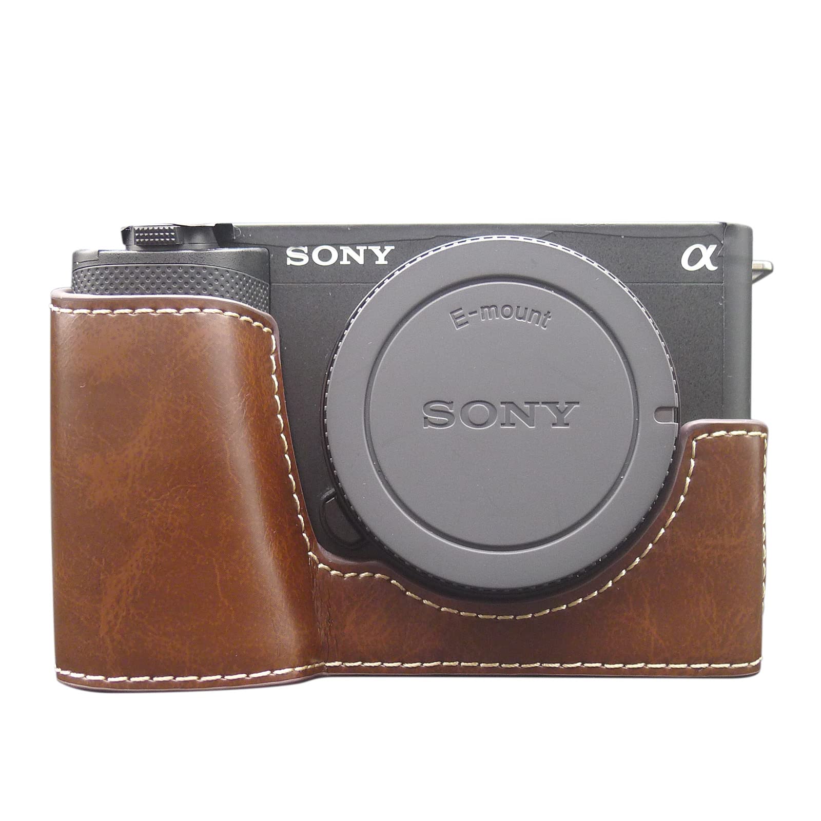 Rieibi ZV-E1 Camera Case, PU Leather Camera Half Case Compatible for Sony ZV-E1, ZVE1,Coffee