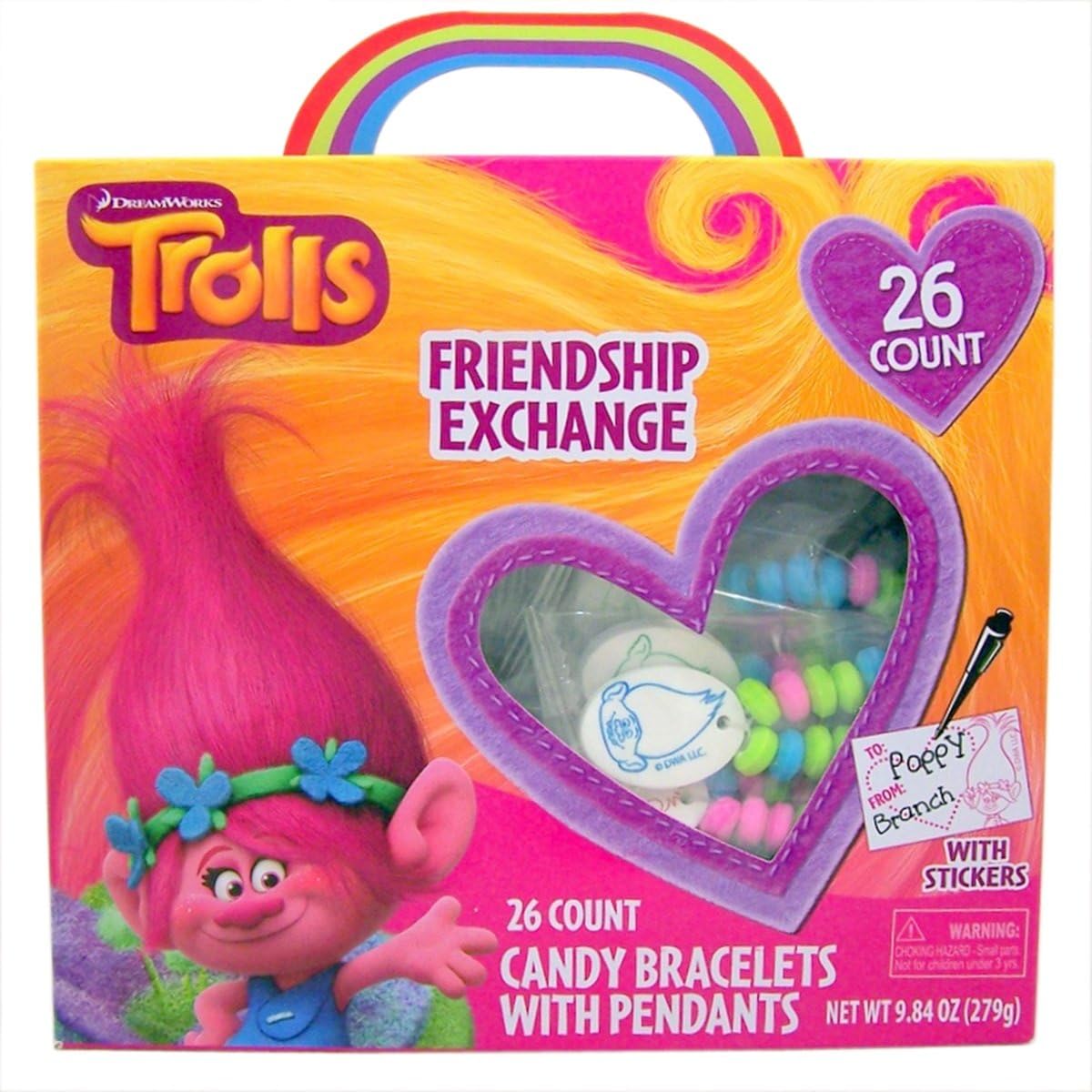 Dreamworks Trolls Valentine's Day Candy Jewelry Exchange with Stickers, 26 Count
