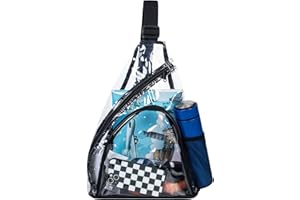 AGSDON Clear Sling Bag Stadium Approved, Small PVC Crossbody Shoulder Backpack, Casual Transparent Daypack - Black