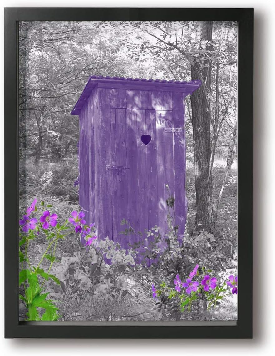 Okoart 12"x16" Canvas Wall Art Prints Purple & Gray Vintage Outhouse Bathroom -Picture Paintings Modern Decorative Giclee Artwork Wall Decor-Wood Frame Ready to Hang