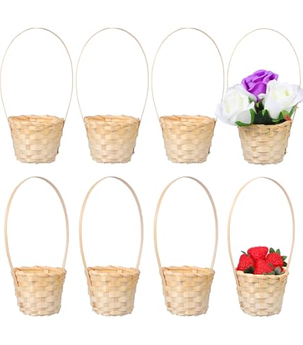 Lot De 4 Mini Paniers Tissés Pour Loisirs Créatifs Et Maison De Poupée - Avec Poignées - Marron