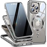 TLIKEMISS [CD Loop+Privacy Screen Protector]Magnetic Case for iPhone 15 Pro Max Case,[Military Grade Drop Protection] Anti-peep Double Sided 9H Glass Compatible with MagSafe