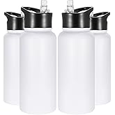 VEGOND 32 oz Insulated Water Bottle Bulk Stainless Steel Metal Water Bottles with Leak Proof Straw Lid & Spout Lid, Wide Mouth Double Walled Vacuum Travel Sports Bottle, 4 Pack