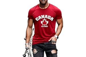 UYIQL Canada Day Shirt Men Canadian Flag Short Sleeve Tshirt 1st July Patriotic Maple Leaf Graphic Tee Tops