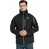 NORDIC OUTLAND Men's Waterproof Softshell Rain Jacket, Hooded Windbreaker 7 Pockets, Lightweight Shell for Outdoor Activities