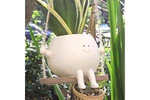 UMESONG Swing Face Planter Pot Hanging Resin Flower Head Planters for Indoor Outdoor Plants Succulent Pots for String of Pearls Plant Live Gift Ideas for Mother, Christmas