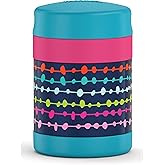 Thermos Stainless Steel Vacumm Insulated 10 Ounce Food Jar with Spoon, Navy Lines And Dots