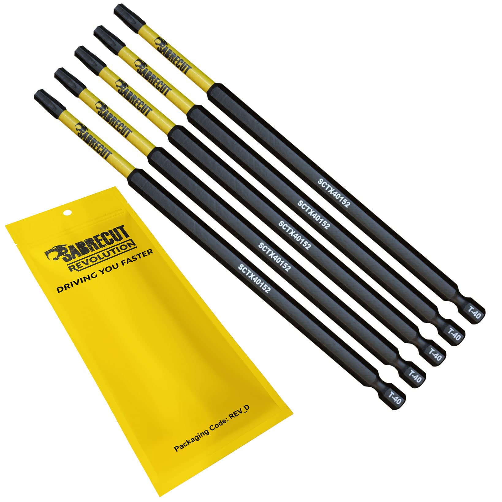 5 x SabreCut SCTX40152_5 152mm T40 TX40 Magnetic Impact Screwdriver Driver Bits Set Torx Heavy Duty