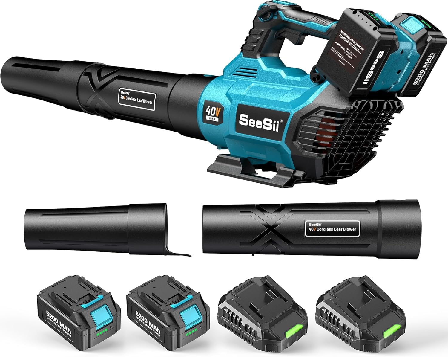 Photo 1 of SEESII 40V Leaf Blower Cordless with 2 x 5200mAh Batteries and 2 Chargers, 680CFM 210MPH Electric Leaf Blower with Variable Speed Control, Handheld Battery Blower for Lawn Care, Dust and Debris