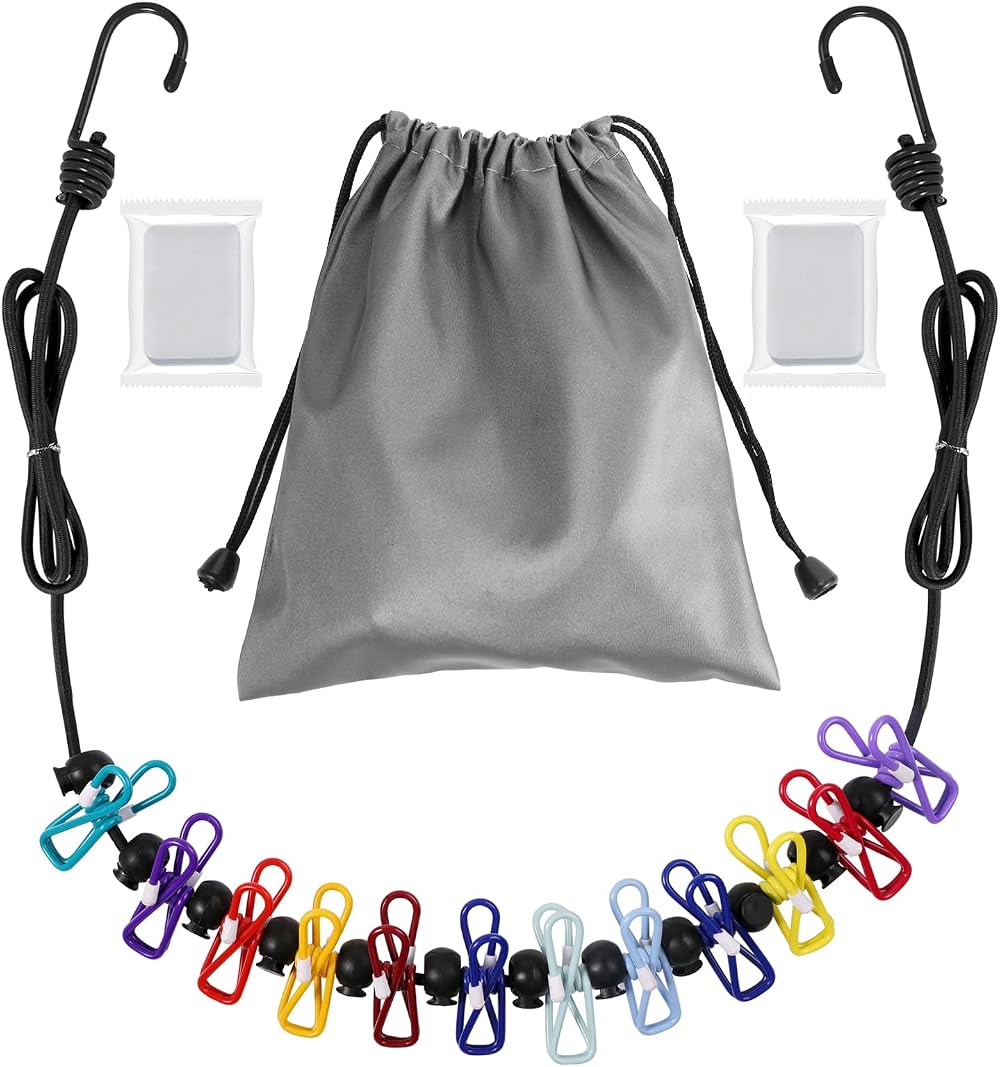 BLBK Retractable Travel Clothesline 1.8m with 12 Clothespins & Towels