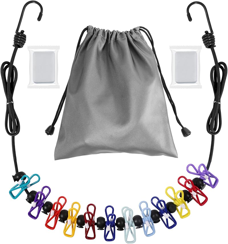 BLBK Retractable Travel Clothesline 1.8m with 12 Clothespins & Towels