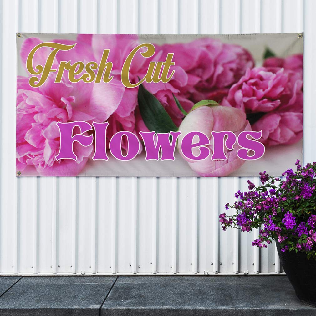 Vinyl Banner Sign Fresh Cut Flowers 1 Style A Retail Flowers Marketing Advertising Pink 32inx80in Multiple