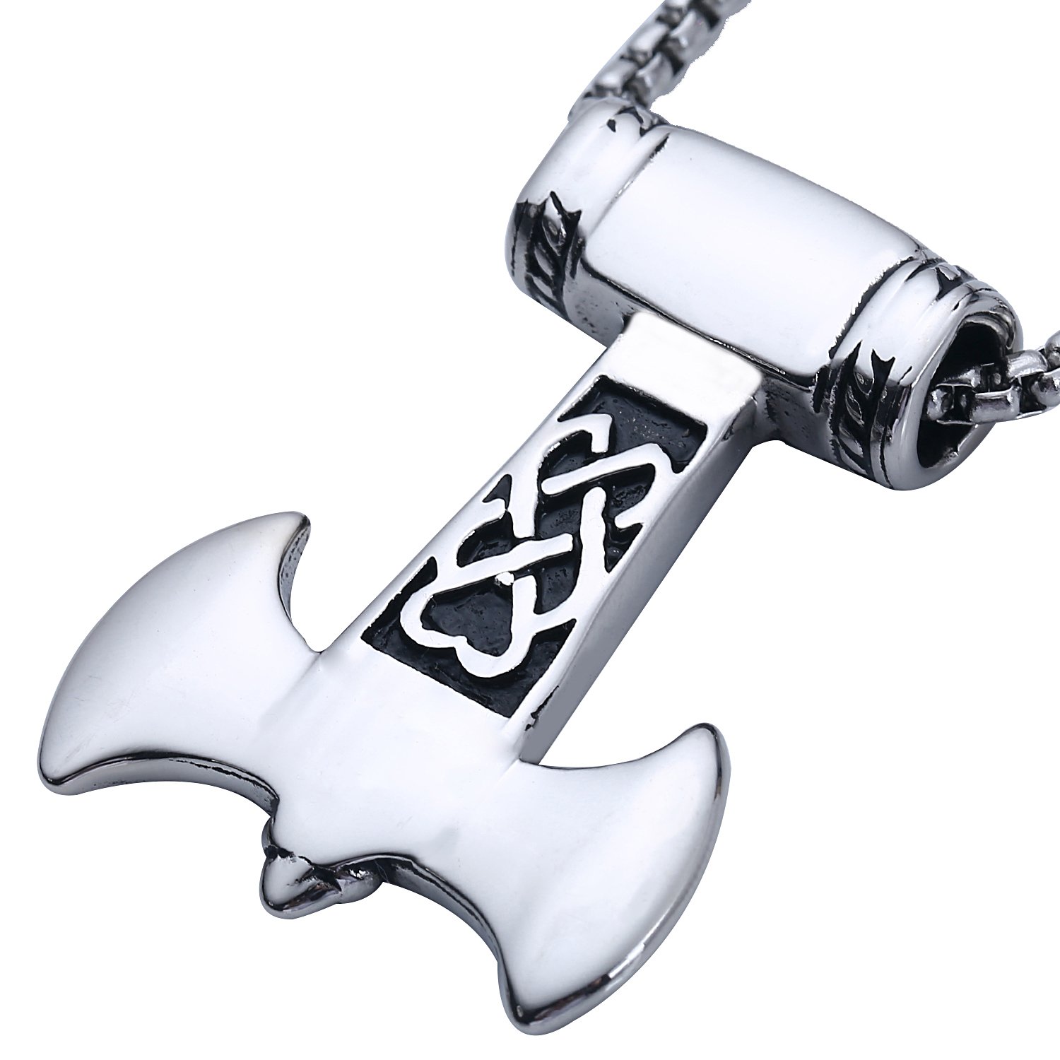 DonDon Men's Necklace Stainless Steel with Viking Axe Pendant Stainless Steel Silver in Velvet Jewellery Bag