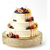 FEICTPOX 14 Inch Luxury Gold Cake Stand, Round Metal Dessert Display with Ornate Filigree Lace, Dual‑Coated Premium Finish for Wedding, Anniversary &amp; Elegant Home Decor