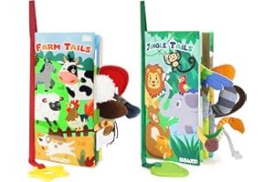 BBWOO Baby Books 0-6 Months, 2PCS Baby Boys Girls Shower Gifts, Tummy Time Baby Toys 0-6 6-12 Months, Crinkle Cloth Book, Newborn Infant Teether Toy, Early Development Stroller Soft Toys