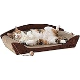 ZOMISIA 26'' Cardboard Cat Scratcher Bed for Indoor Cats, 1PC, Brown | Orthopedic Cat Scratcher Couch, Large Scratching Board with Bells, Lounger Scratch Pad with Felt Panel, Furniture Protector