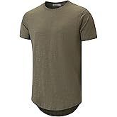 KLIEGOU Men's Slub Cotton Longline T-Shirt | 100% Textured Cotton Tee | Curved Hem | Crew Neck Casual Shirt | Pre-Shrunk