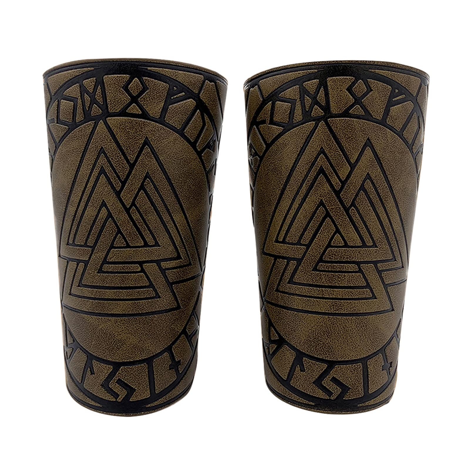 Viking Bracers Medieval PU Leather Arm Guards Viking Odin Valknut Wide Knight Cuff Viking Leather Armor Archery Bracers Wrap Gauntlet Wristband for Men Women Boy LARP Cospaly (Khaki)