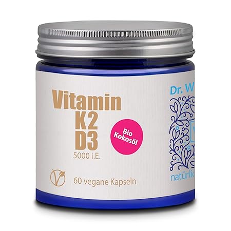 Dr. Wunder Vitamin D3+K2 mit Bio-Kokosöl || Vitamin D3 5.000 I.E. || Vitamin K2 200µg || 60 Softgel-Kapseln || Hochdosiertes 