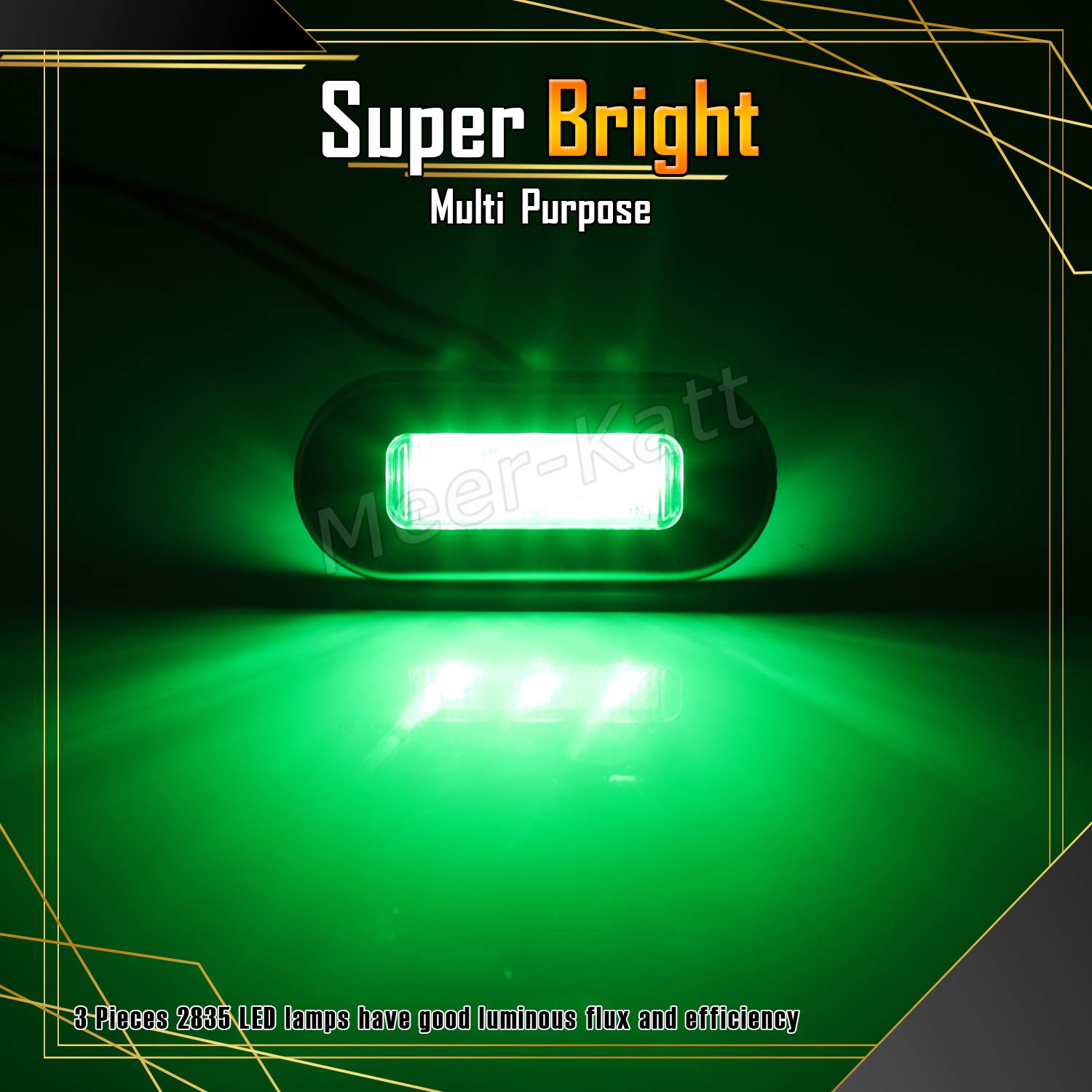 Meerkatt (Pack of 10) 3 Inch Oblong Amber LED Marine Courtesy Light Sealed Flush Mount Clearance Lamp for Yacht Stair Deck Garden Boat RV Cabin Truck Waterproof 12V DC with Chrome Stainless Bezel UV12