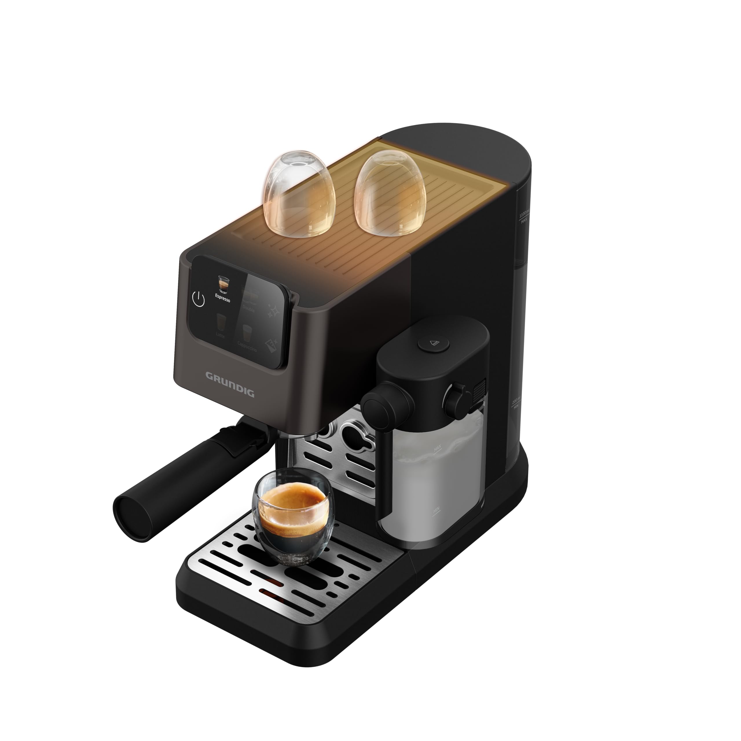 GRUNDIG - KSM 5330 Siebträgermaschine - 1628 W - 15 Bar Pumpendruck - Dark Inox - Milchbehälter 300ml - Touch-Display - BrewSense Technologie - 1,1L Wassertank - Espresso & Cappuccino - Robust 9