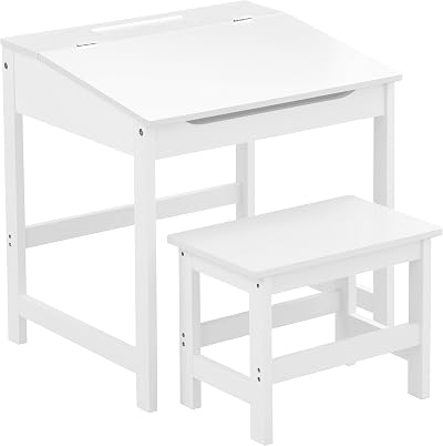 Premier Kids Desk with Stool - Wooden Study Table & Storage White