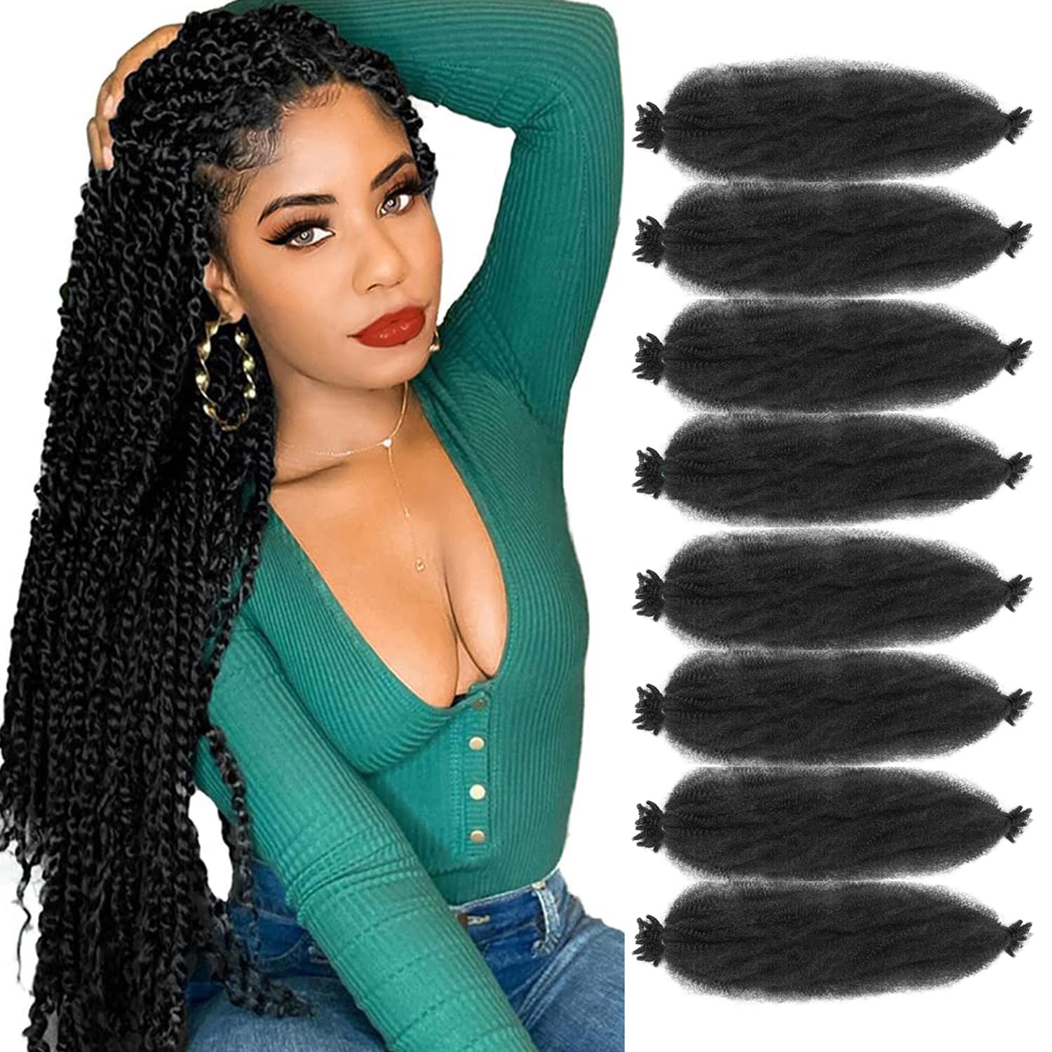 Marley Twist 24 Inch Pre-Separated Springy Afro Twist Extension - Afro Kinky for Braiding - Kinky Braiding for Black Women (1B, 24 Inch (Pack of 3)) — image 1