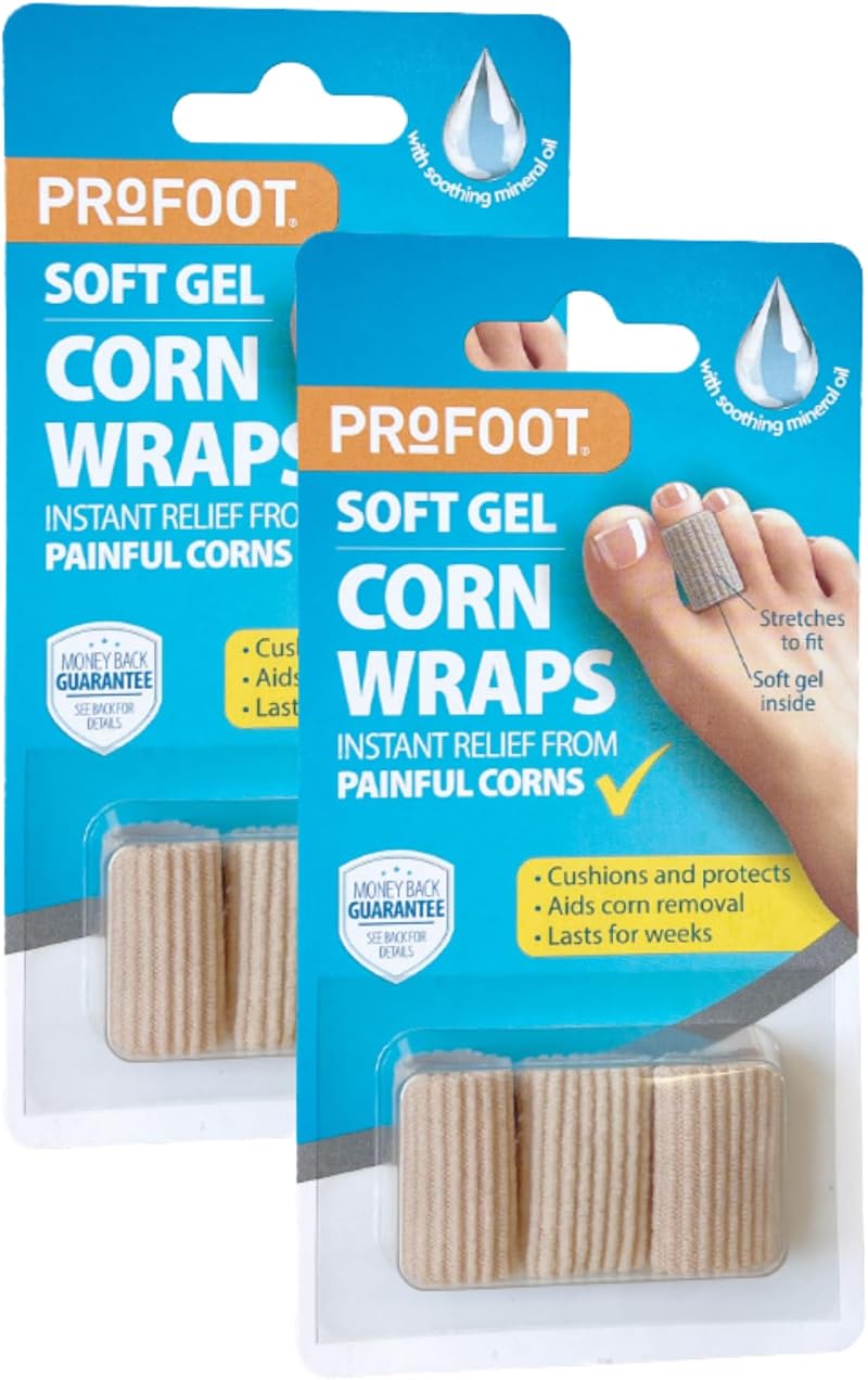 PROFOOT Soft Gel Corn Wraps Cushions & Protects 3 Washable Toe Wraps 2 Pack