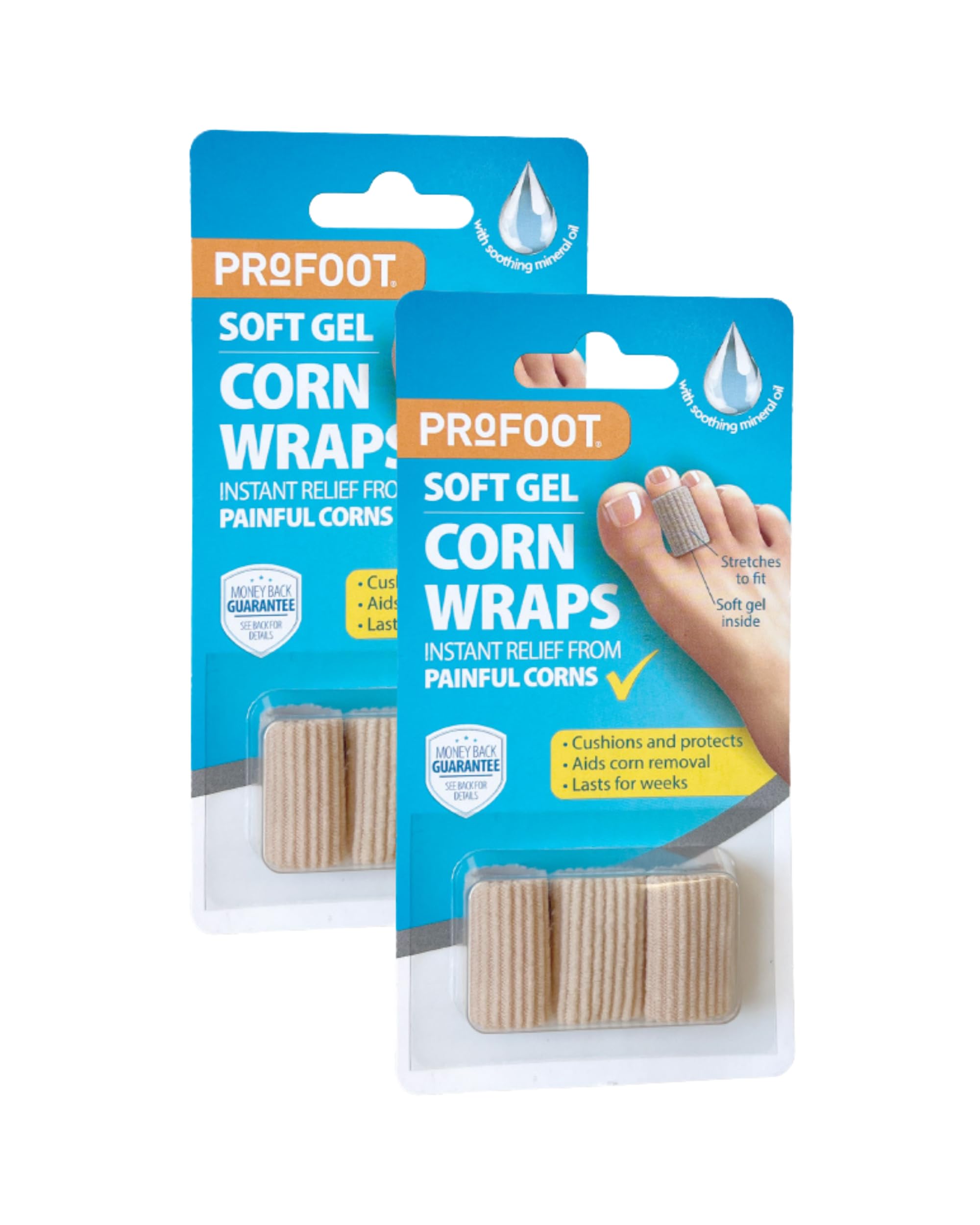 Profoot Soft Gel Corn Wraps - Instant Relief from Painful Corns - Cushions and Protects - Contains Soft Gel, Reduces Pressure and Friction - Contains 3 Washable & Reusable Toe Wraps (2 Pack)
