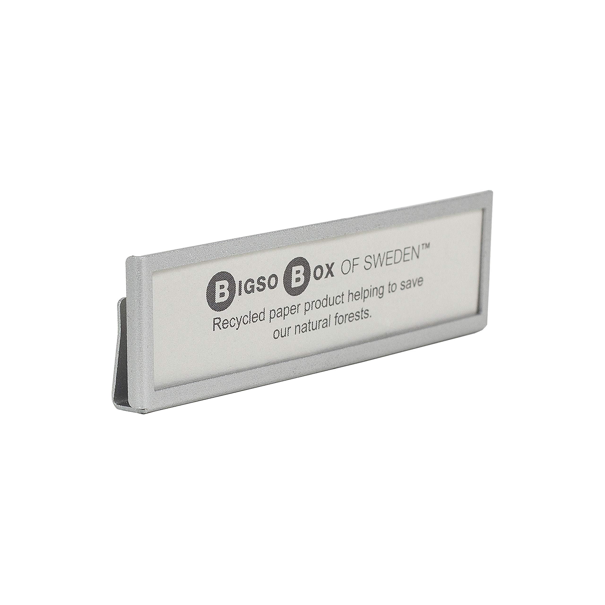 Bigso Box of Sweden Set of 4 Horizontal Label Holders - Labels for Storage Boxes - Easy-to-Apply Index Tabs - Matte Silver