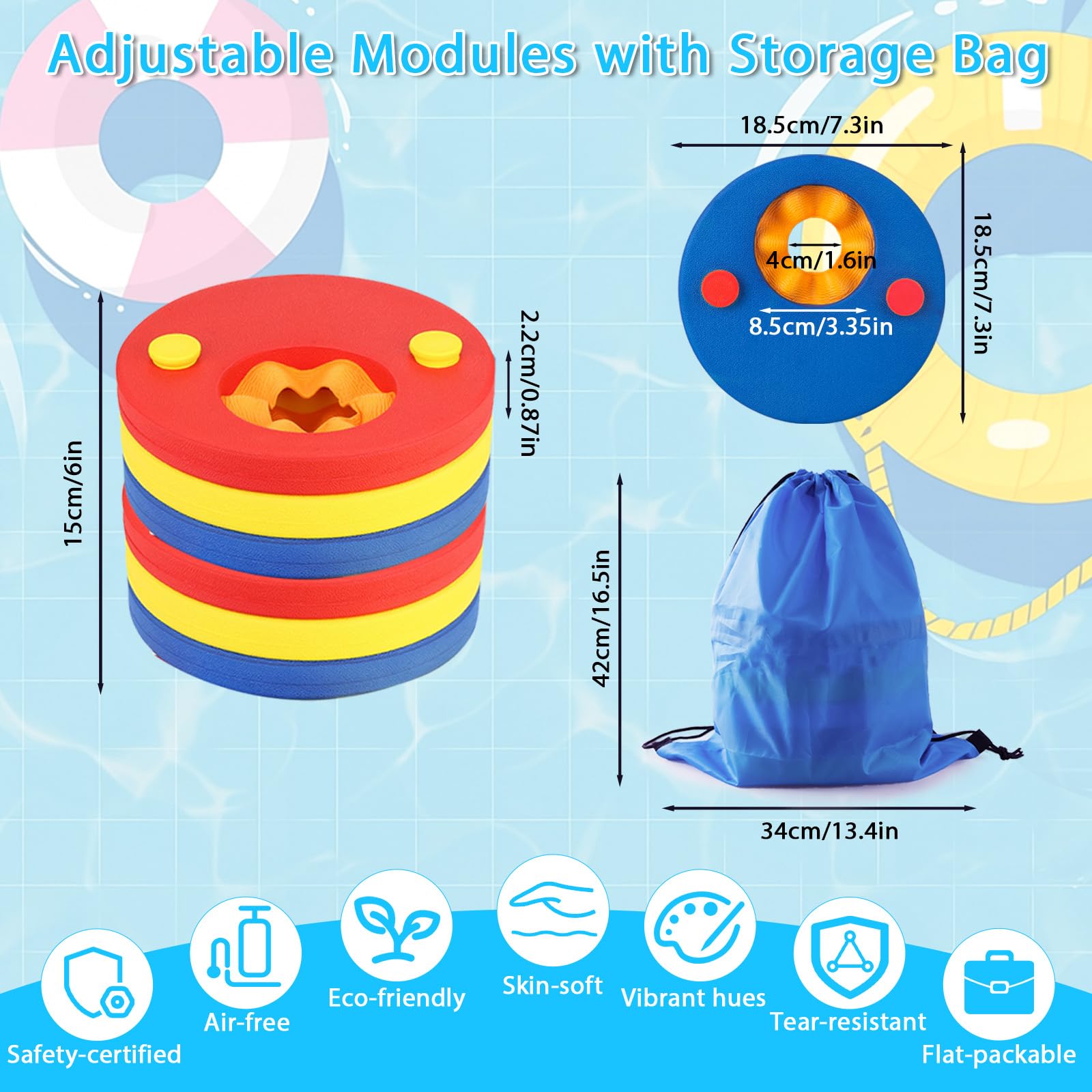 Schwimmscheiben für Kinder 6Pcs Schwimmen Float Discs mit Aufbewahrungstasche Arm Schwimmplatte Eva Rund Delphin Schwimmscheiben Geeignet für Mädchen Junge im Alter von 3-6 Jahren Schwimmen zu Lernen 4
