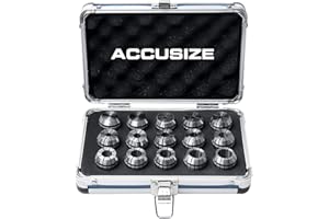 Accusize Industrial Tools 15 Pcs Er25 Collets Set, Size from 1/16'' to 5/8'' in Fitted Strong Aluminum Box, 0223-0835