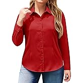 siliteelon Plus Size Button Down Shirts for Women Long Sleeve Dress Shirt Stretch Collared Shirt Work Office Blouse Top