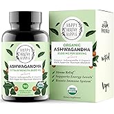Organic Ashwagandha Capsules 2100mg – Stress Relief Supplement – Extra Strength, 100% Herbal, Energy, Mood & Cortisol Manager, Includes Black Pepper for High Absorption – Non-GMO, 90 Ct​
