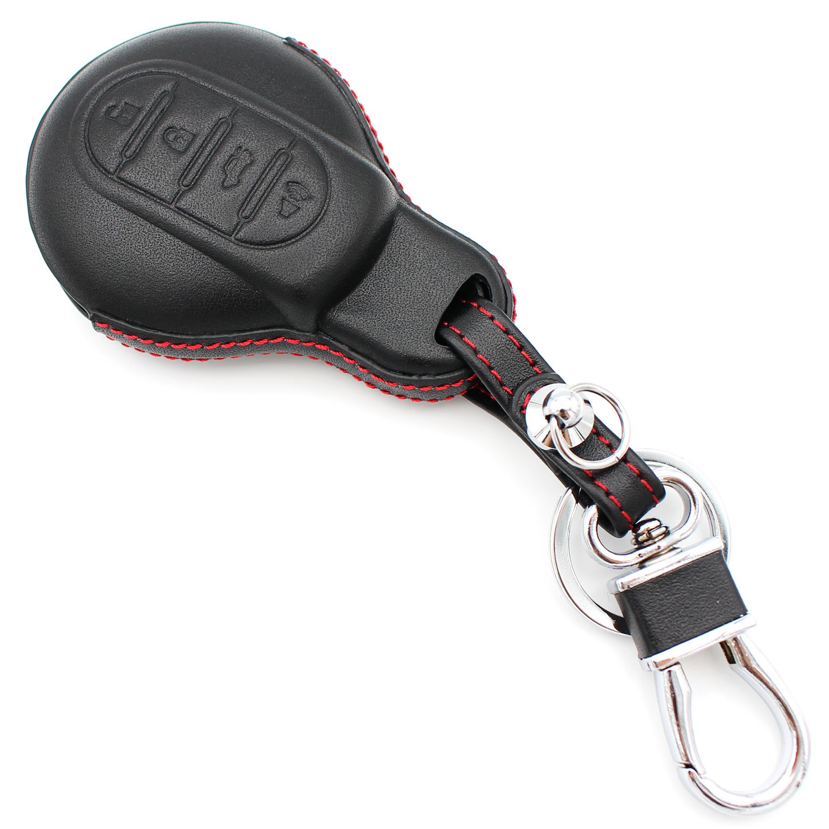 Finest-Folia Leather Key Cover MIB for 3 Buttons Car Key Cover Black/Red