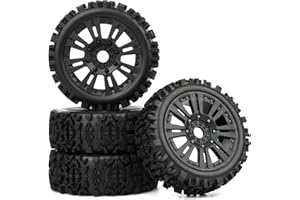 ZRRC 1/8 Scale RC Off Road Buggy Tires & 17mm Hex Wheels – Pre-Glued All-Terrain Tread, Fits Arrma Typhon Talion Losi Team Associated HPI (4.8” Height, Includes Foam)