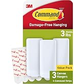 Command 3 lb Canvas Hangers, 3 Hangers, 4 Strips | Canvas Hangers Damage-Free Hanging Sawtooth Frames, No Tools Wall Hooks for Home Decor