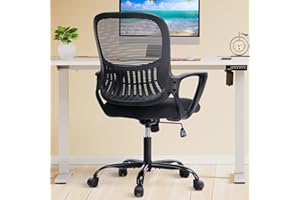 DUMOS Office Desk Chair - Ergonomic Mid Back with Lumbar Support & Rocking Mode, Height Adjustable with Fixed Armrest, Storag