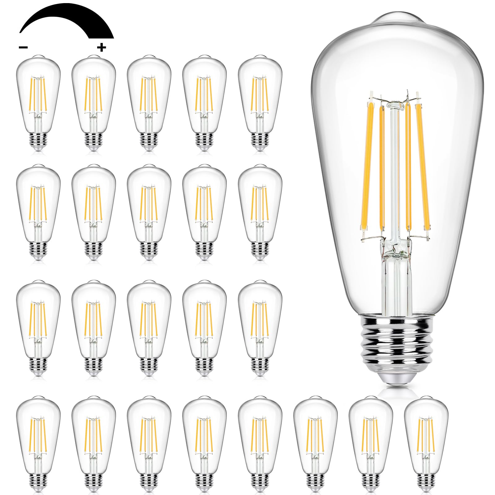Photo 1 of 24-Pack Vintage LED Edison Bulbs 60 Watt Equivalent Dimmable 7W ST58 LED Filament Light Bulbs Warm White 3000K Antique Style Lighting High Brightness 800LM E26 Medium Base Clear Glass for Home Office