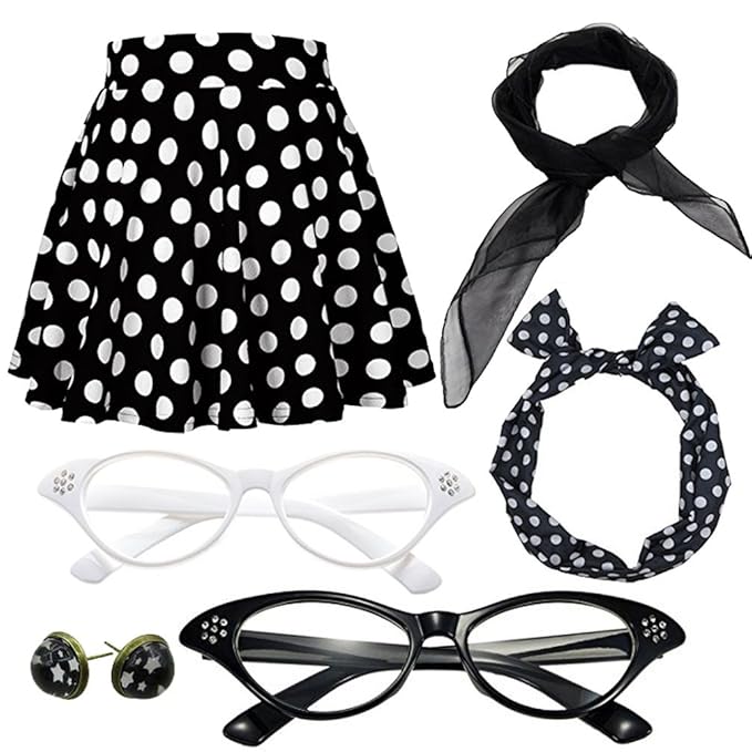 Kids 1950s Polka Dot Skirt Black Child Diner Costume