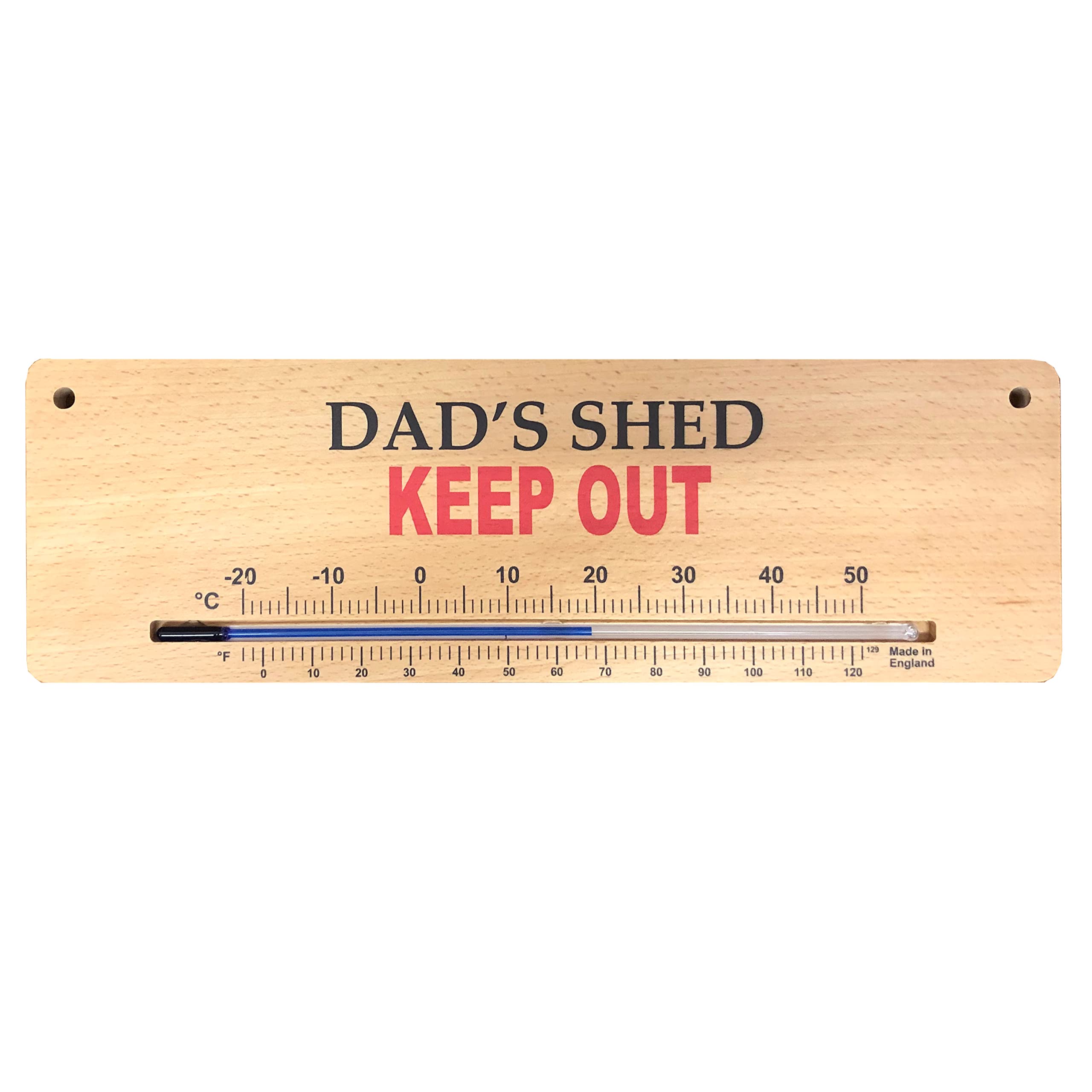 Large 380mm Wooden Greenhouse Thermometer and Sign for Shed, Allotment, Greenhouse - Ideal Gardening Gifts Hanging Plaque and Thermometer Indoor Outdoor (Dad's Shed Keep Out)