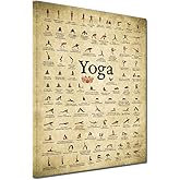 Vintage Yoga 100 Poses Reference Chart Meditation Yoga Position Poster Print bodybuilding Quote Artwork for Bedroom Gym Bedroom Wall Decor Fitness Workout Framed 12x16inch