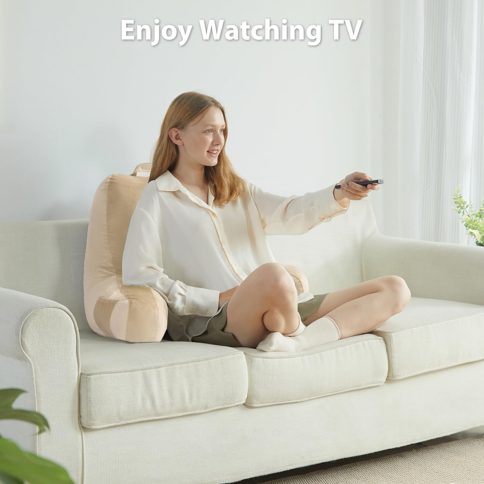 RRPETHOME Reading Pillow for Bed Adult, Back Support Pillow with Arms